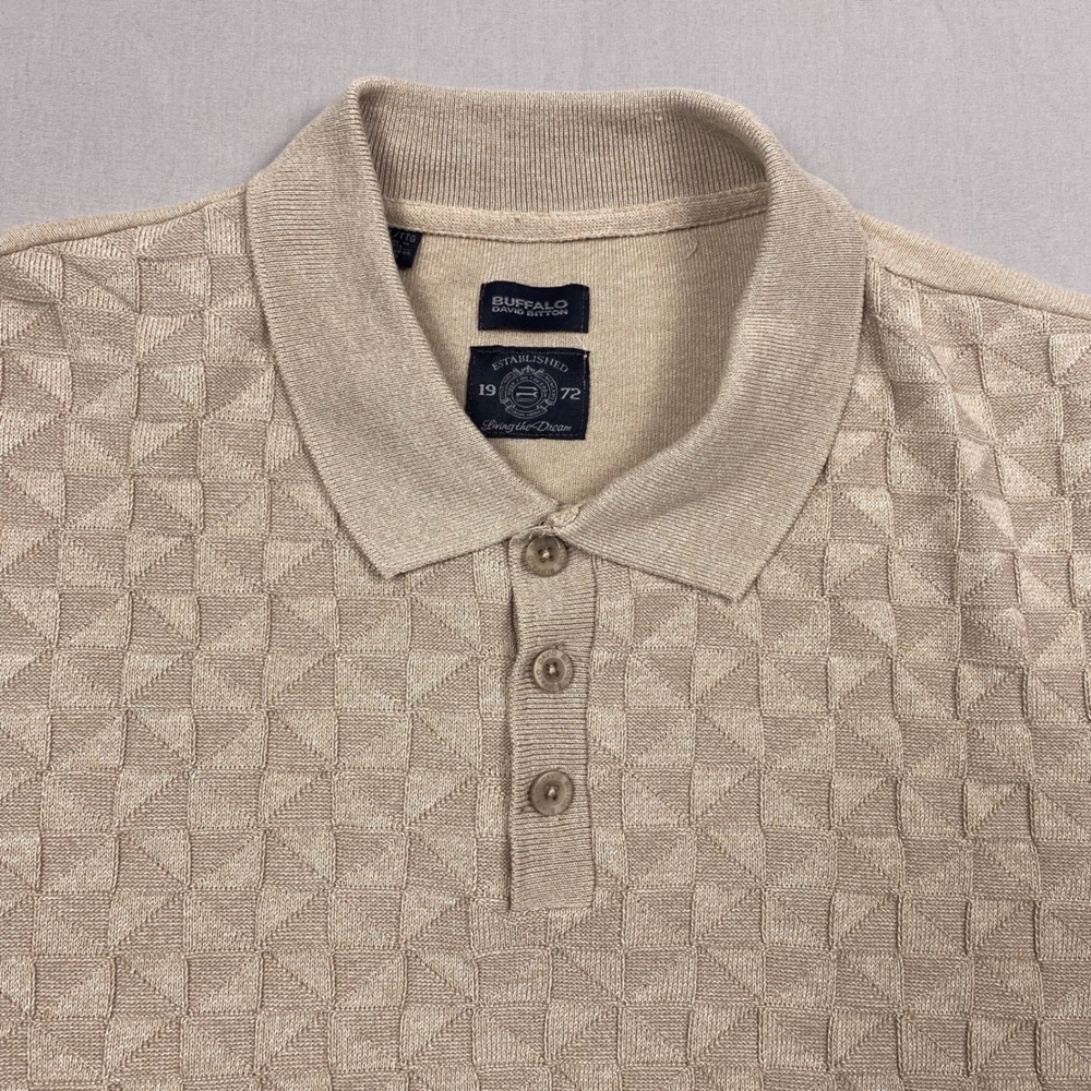 Buffalo David Bitton Polo Shirt Mens XXL Beige Textured Knit Short Sleeve Casual